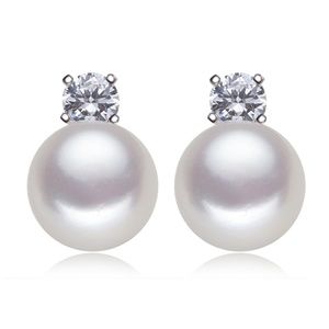 8mm Pearl Sterling Silver with CZ Stud Earring